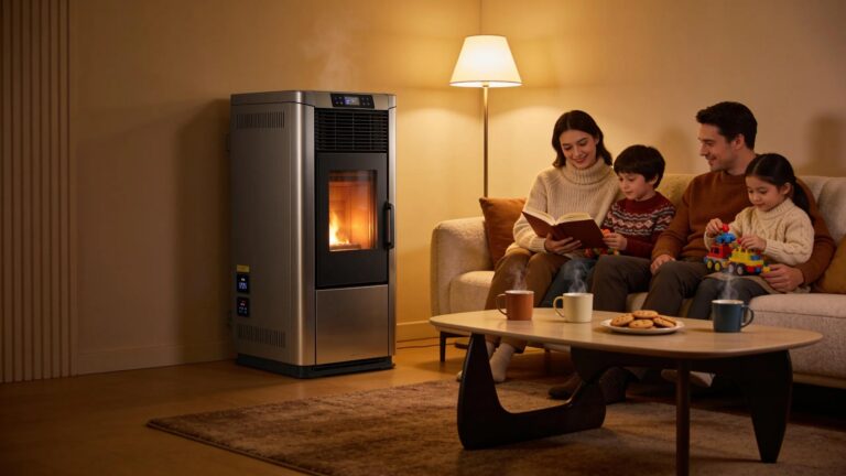 Cozy home interior with a modern furnace, highlighting warmth and comfort during winter