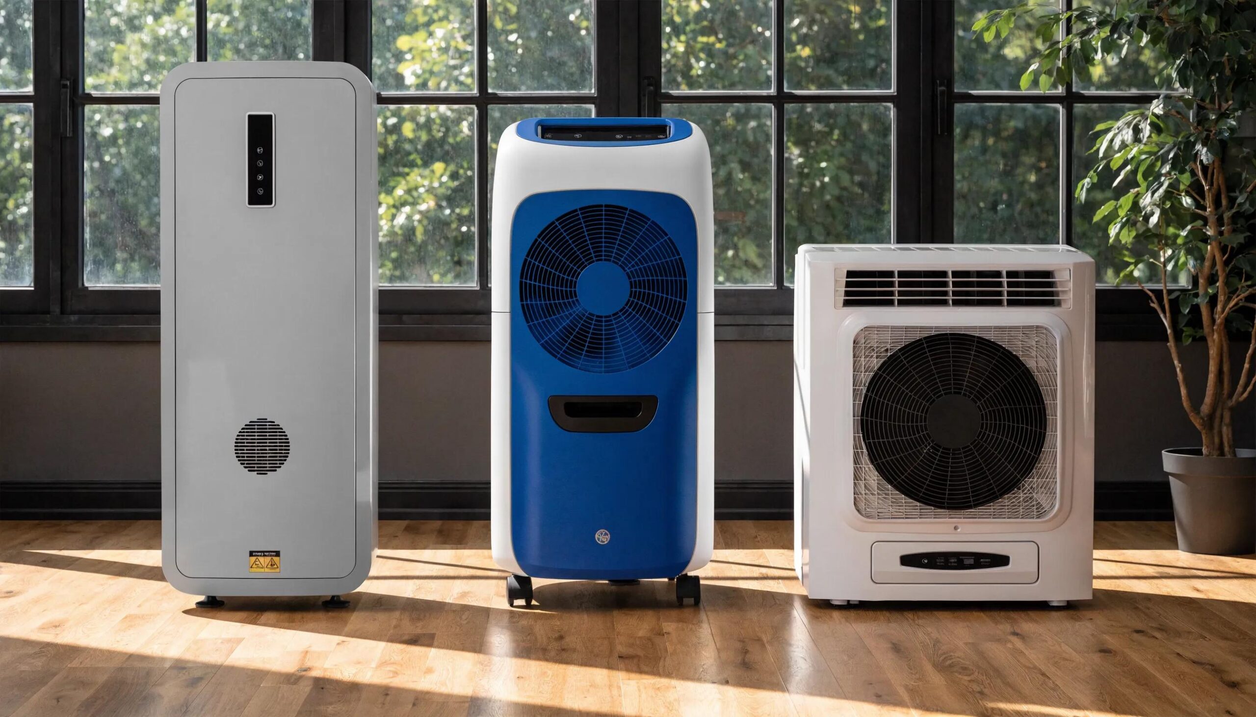 Comparison of ductless mini-split, portable AC, and window AC units showcasing energy efficiency