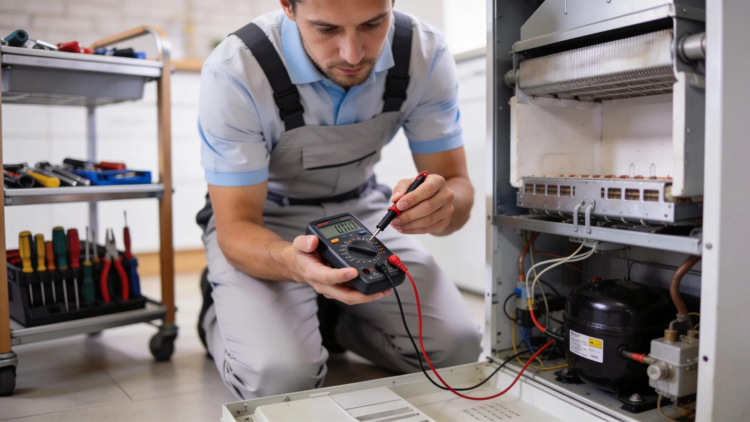 Technician performing HVAC maintenance on a furnace limit switch, highlighting the importance of regular checks
