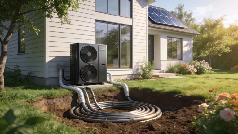 Modern geothermal HVAC system in a residential setting showcasing eco-friendly features