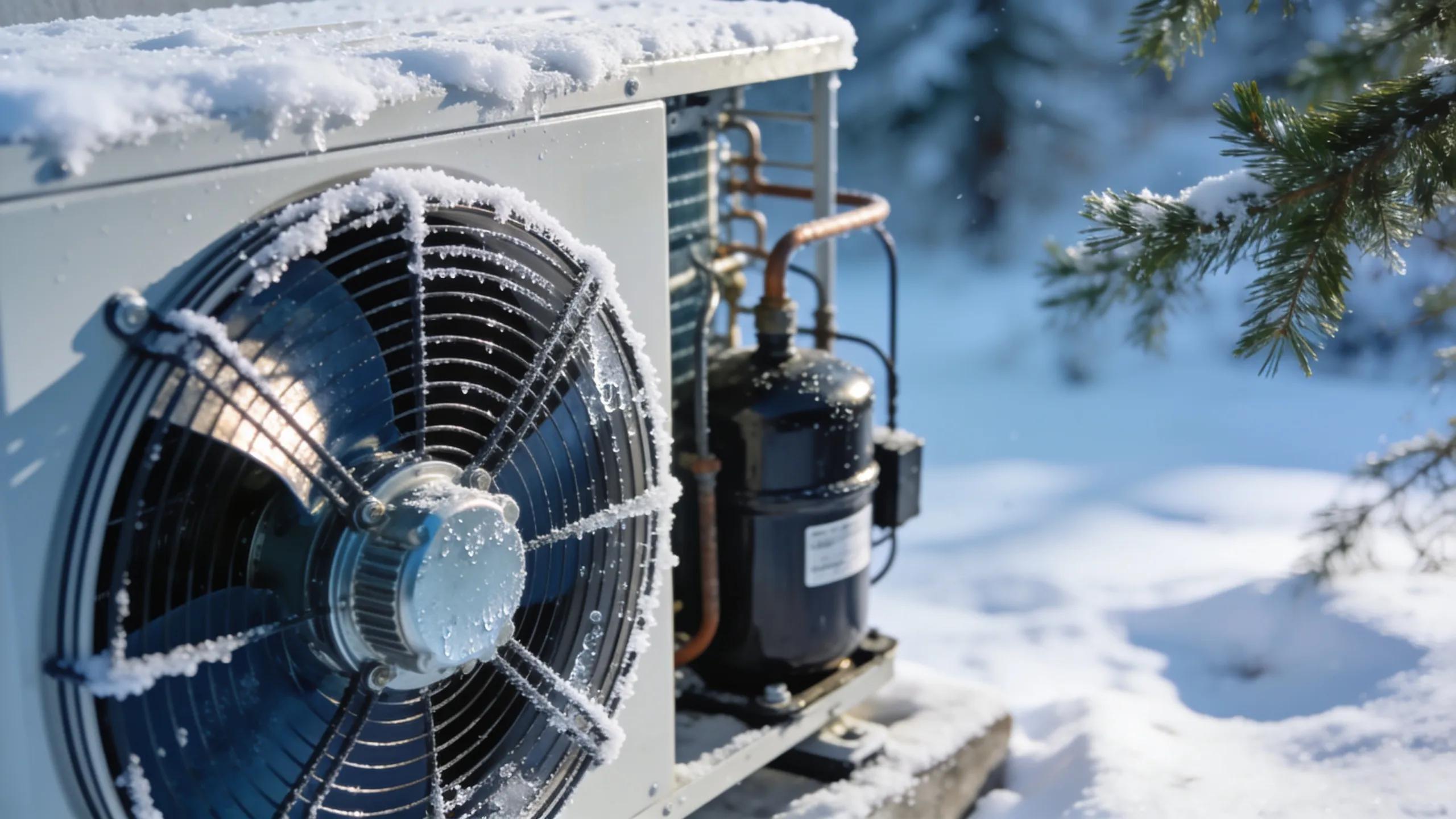 Modern heat pump in snowy conditions, illustrating performance in cold weather