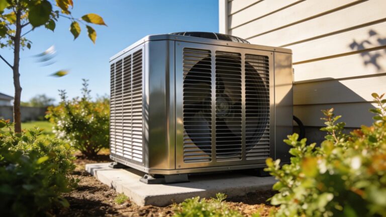 Outdoor air conditioning unit in a residential setting during summer