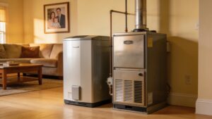 Modern boiler and furnace in a cozy New Jersey home interior