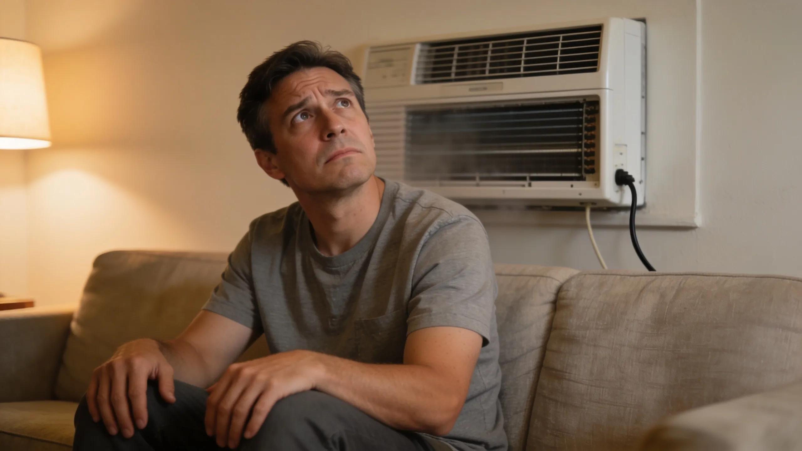 Homeowner listening to strange noises from air conditioning unit, indicating potential mechanical issues