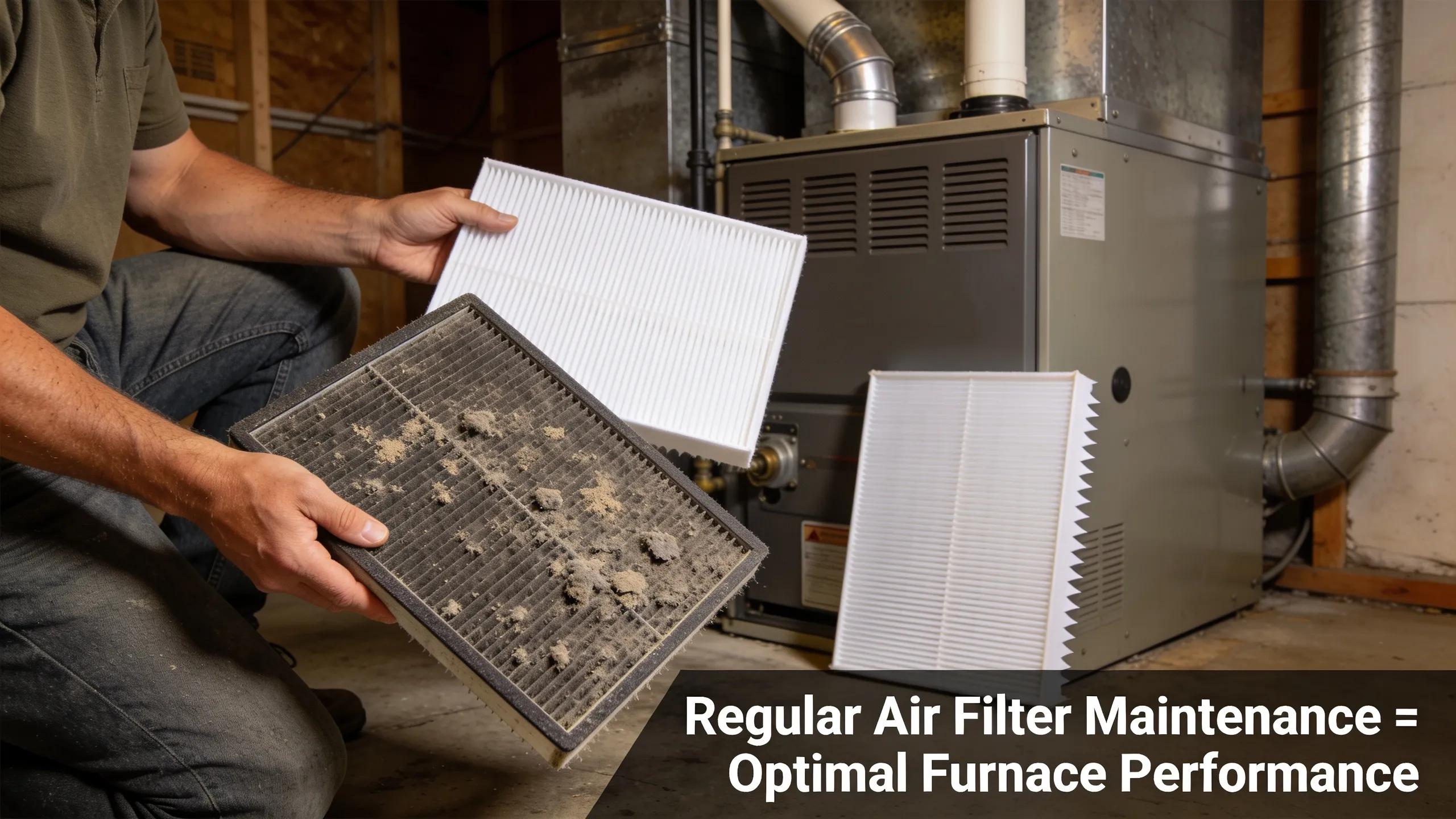 Homeowner holding a dirty air filter next to a clean one, emphasizing the importance of filter maintenance
