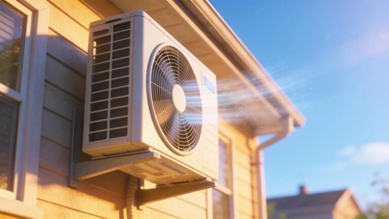 Air conditioning unit in a sunny residential setting, highlighting cooling issues